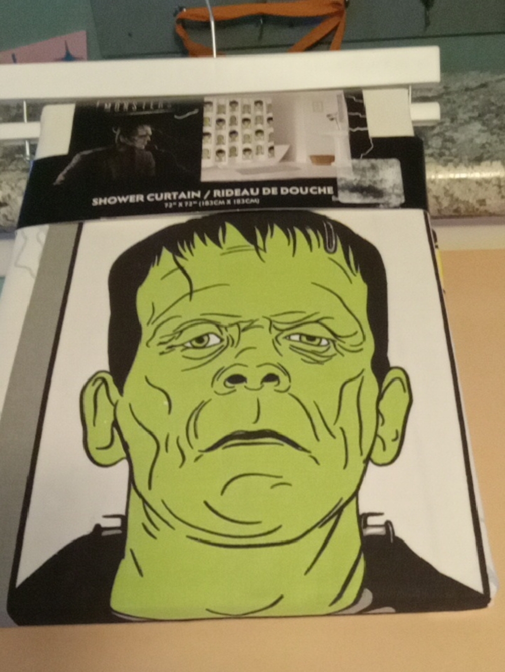 Frankenstein Graphic Shower Curtain - Green & Black